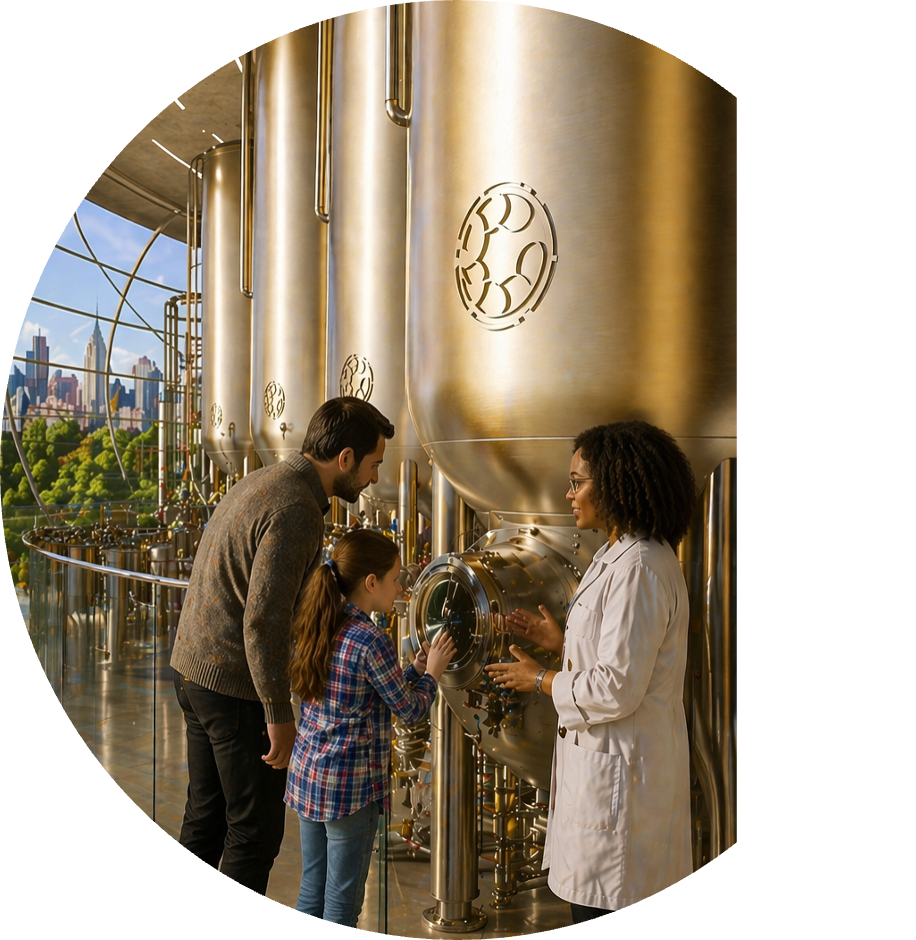 Gold stainless bioreactor train in a modern production facility